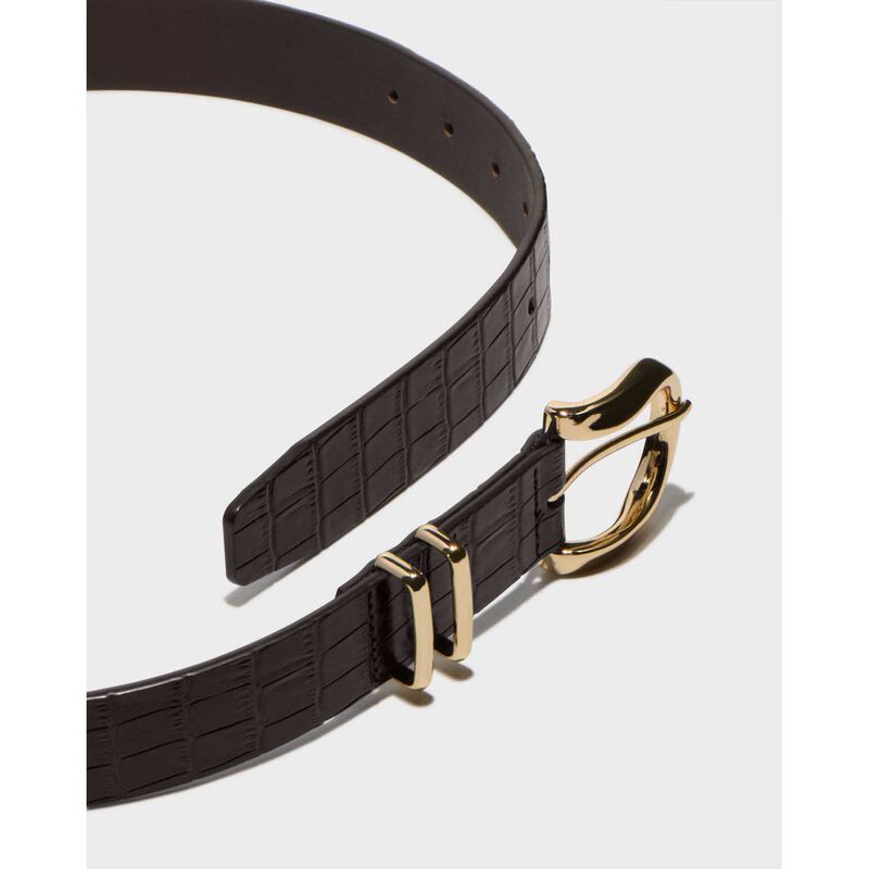 Cue Chocolate Croc Embossed Leather Boyfriend Belt image number 3